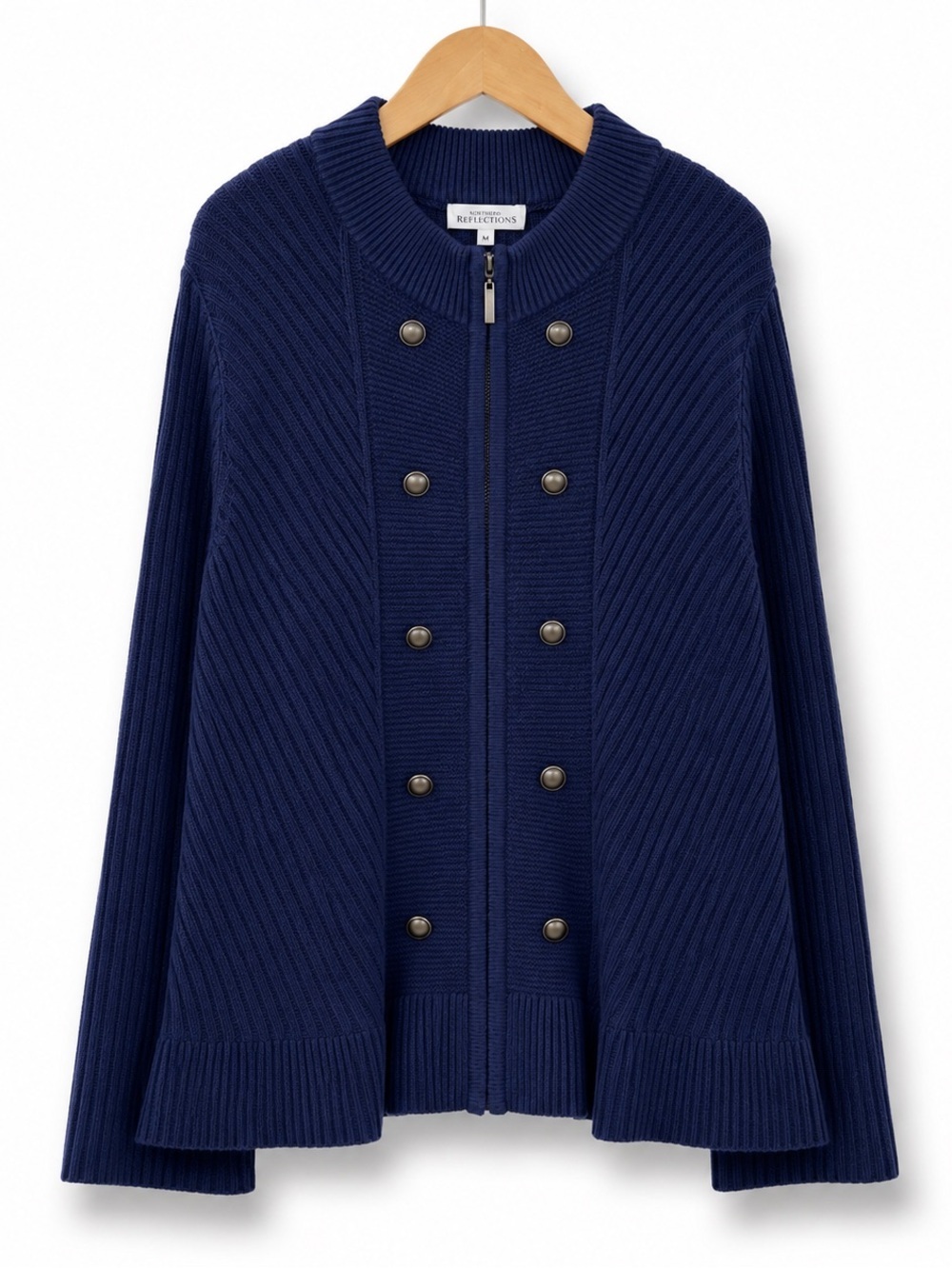 NORTHERN REFLECTIONS Military Ribbed Zip Cardigan Sweater Jacket Navy M